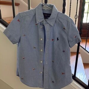 Ralph Lauren Light Blue Kids Shirt with Multicolor Flags
